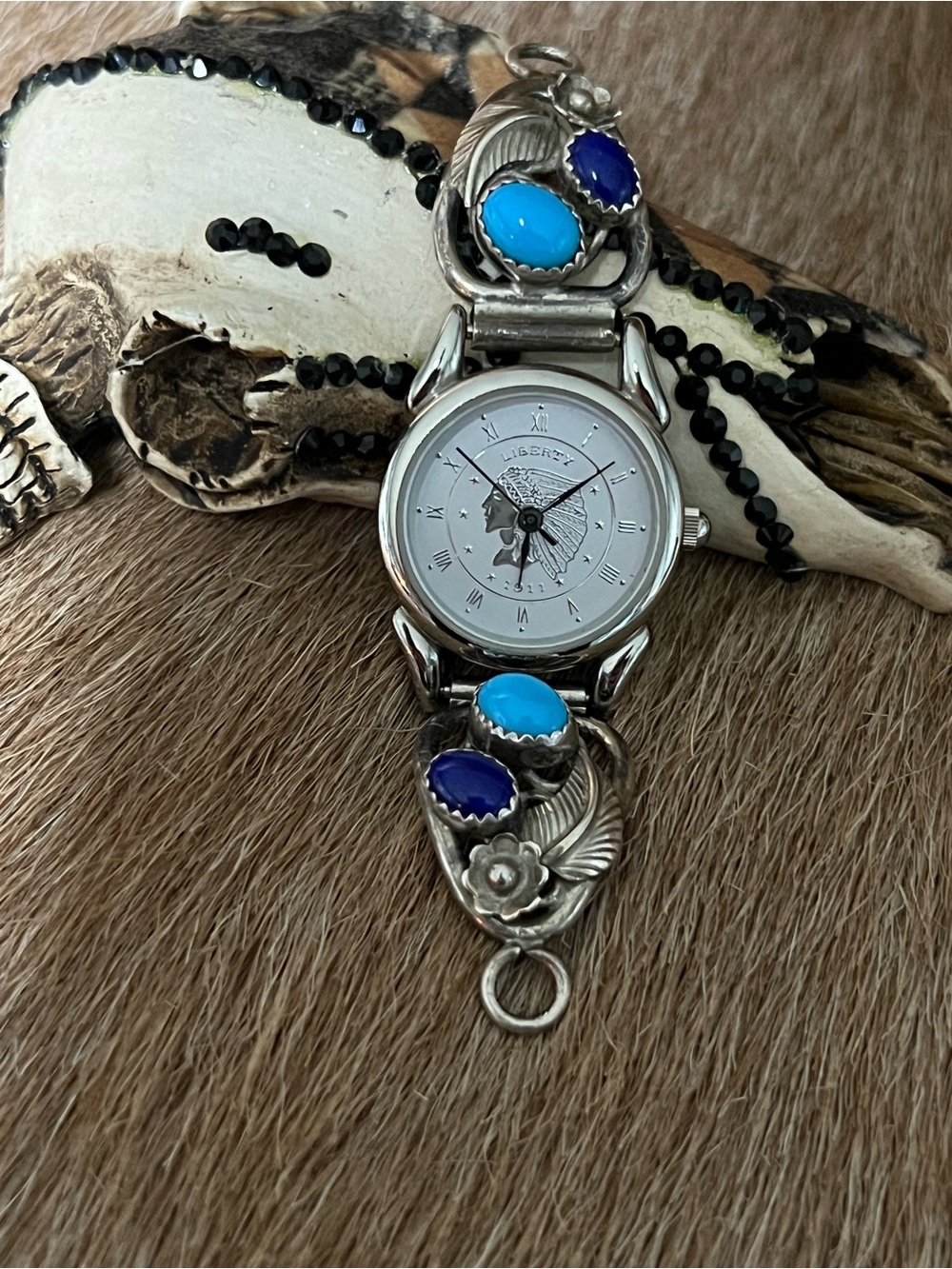 Vintage Sterling silver  women’s running beat Robert Becenti liberty watch
